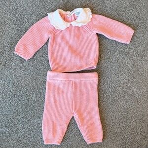 Janie and Jack Pink Knit Baby Outfit with White Collar